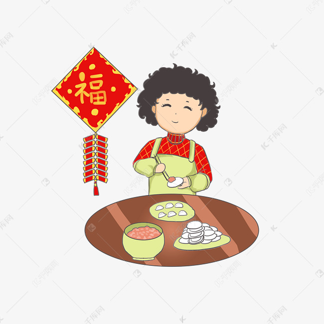 新年春节节日包饺子的妈妈习俗