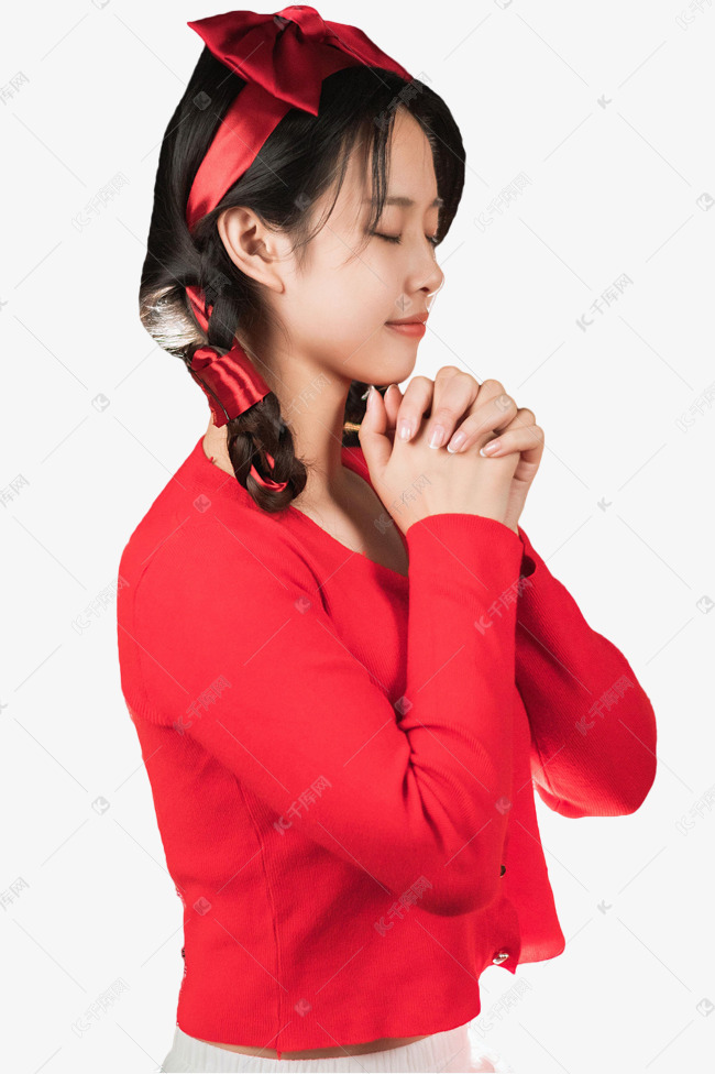 圣诞节女孩闭眼许愿