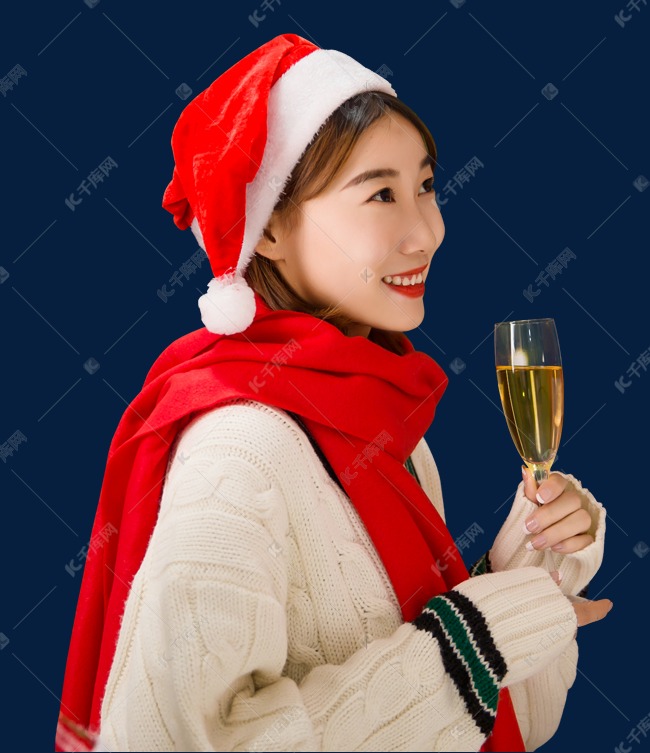 圣诞女孩手拿酒瓶