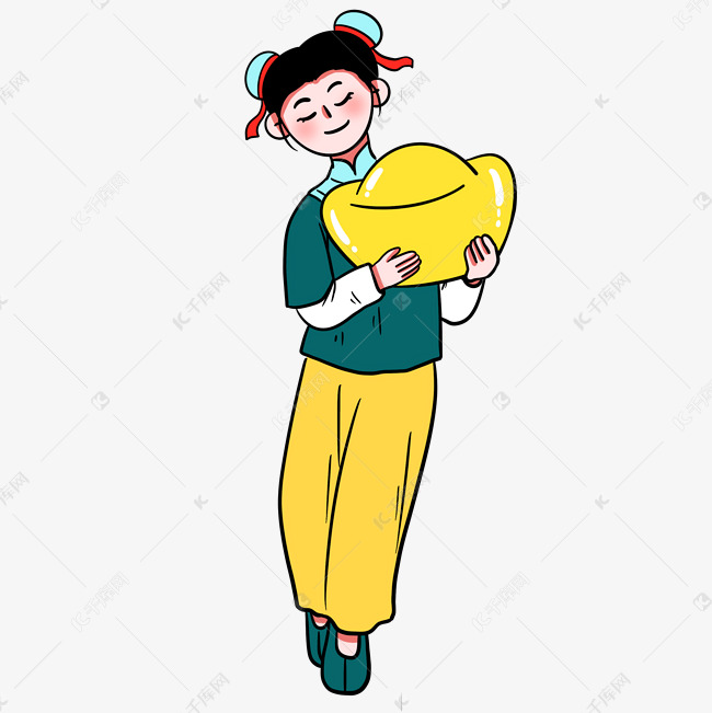 新年春节抱金元宝善财童子童女人