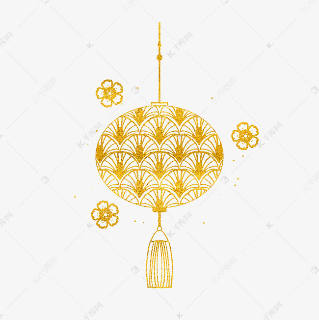 新年金色灯笼花纹烫金描线