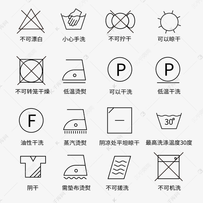 线性衣物洗涤说明图标套图