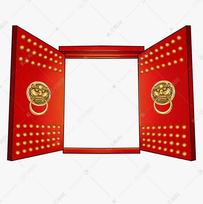新年春节大门红色开门红喜庆中国风古典年货节春节不打烊素材图片免费