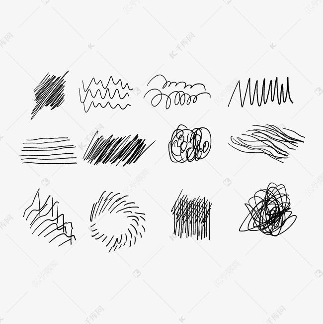 黑色线描素描铅笔套图涂鸦笔画