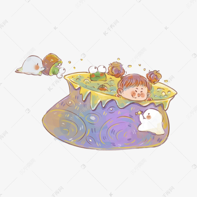 万圣节幽灵女孩青蛙泡澡