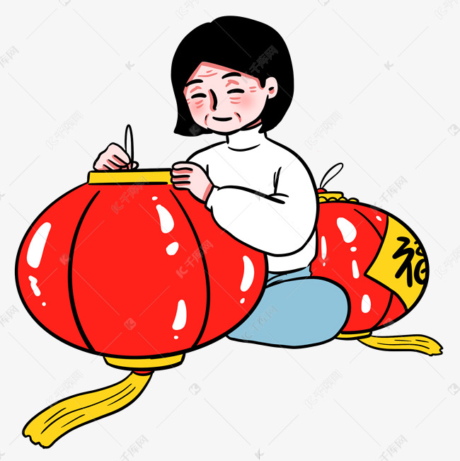 春节除夕做灯笼女性人物元宵节