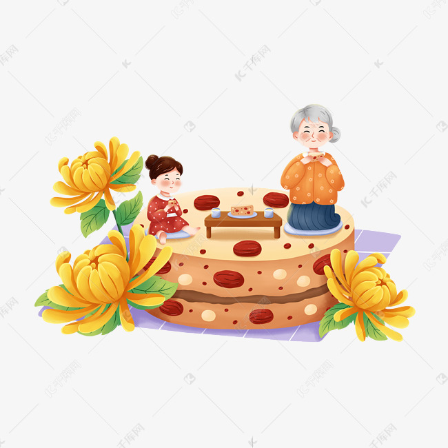 重阳节菊花奶奶女孩老人重阳糕菊