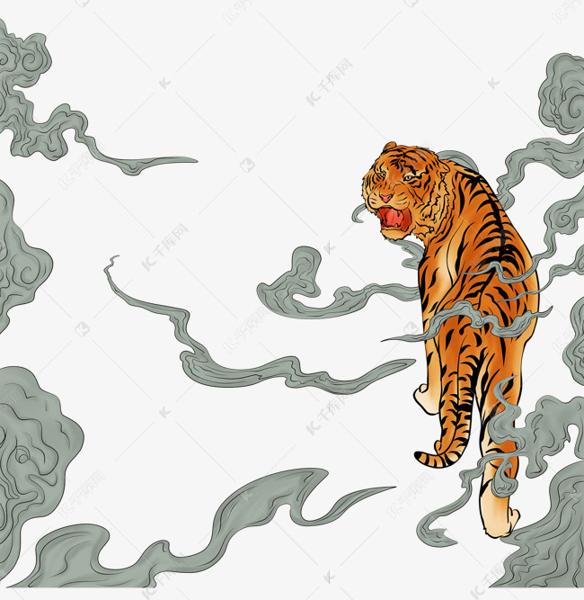 水墨中国风虎年老虎祥云