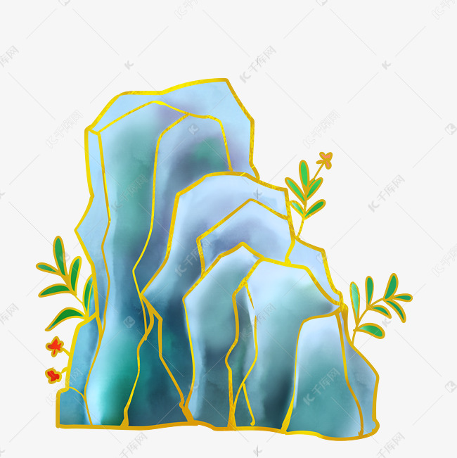 中国风描金假山