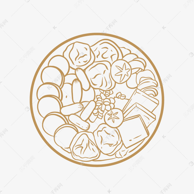 火锅食物线稿线描