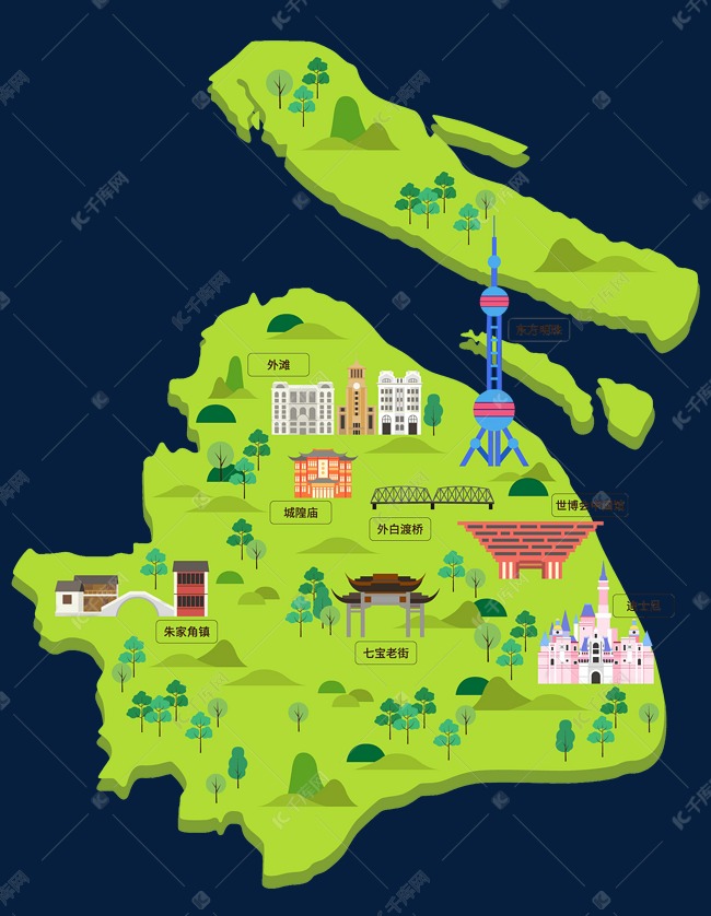 旅游城市上海地图素材图片免费下载-千库网