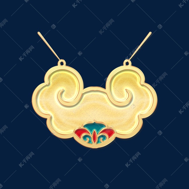 立体金边浮雕浅金花纹如意长命锁