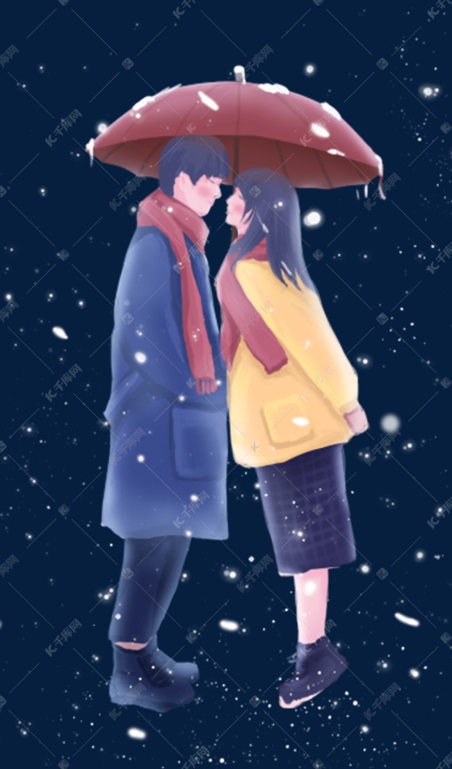 冬天冬季飘雪下雪情侣