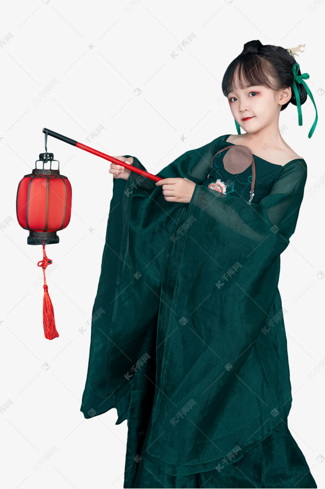 文雅的古风女孩手拿红灯笼
