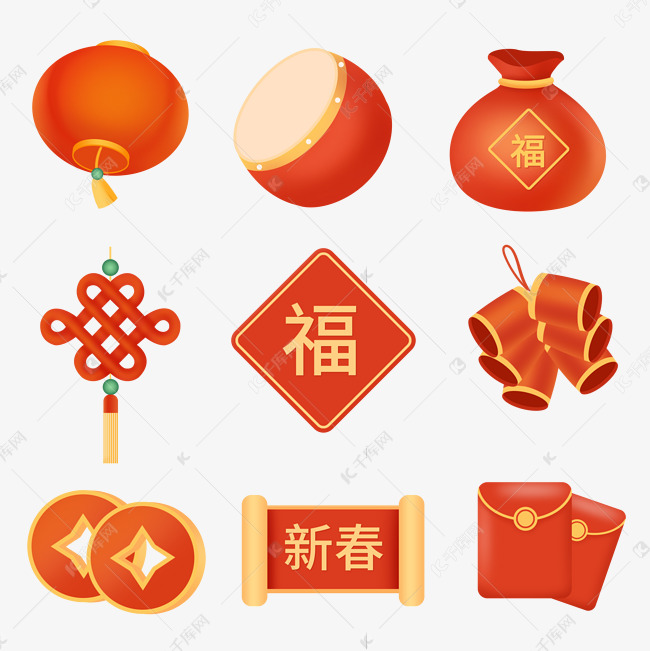 微立体新年图标贴纸春节icon