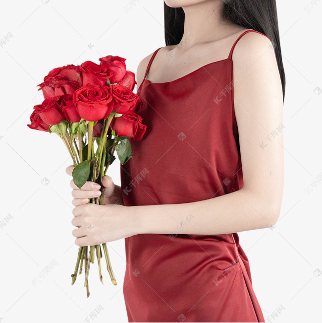 女神节手捧玫瑰花美女