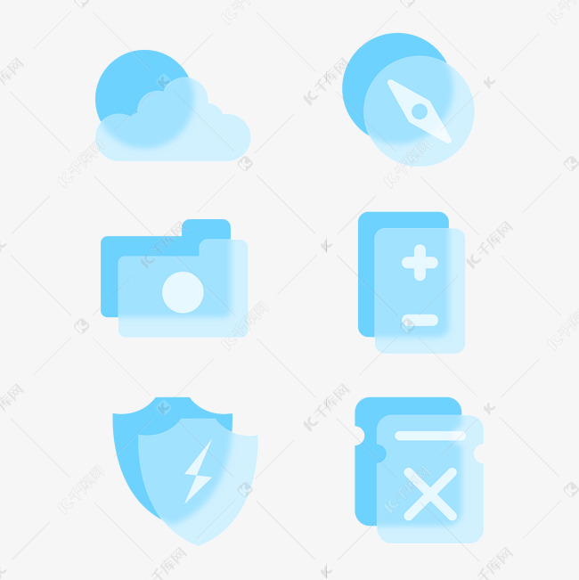 毛玻璃半透明蓝色图标icon组合素材图片免费下载-千库网