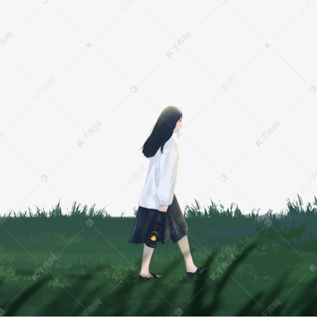 提灯前行的少女素材图片免费下载 高清装饰图案psd 千库网 图片编号