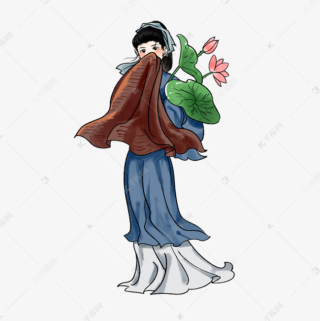 十二花神六月荷花西施素材图片免费下载 高清卡通手绘psd 千库网 图片编号