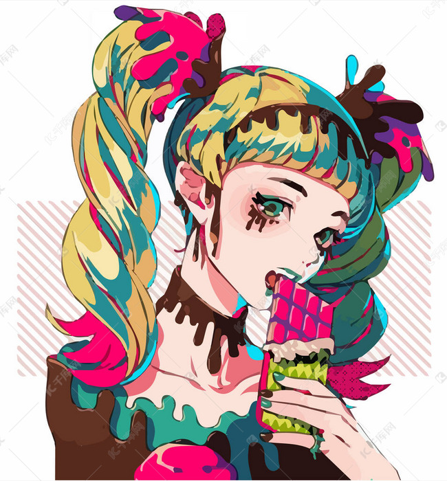 动漫女孩吃巧克力的生动例证