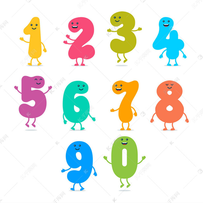 一组有趣的五颜六色的数字字符