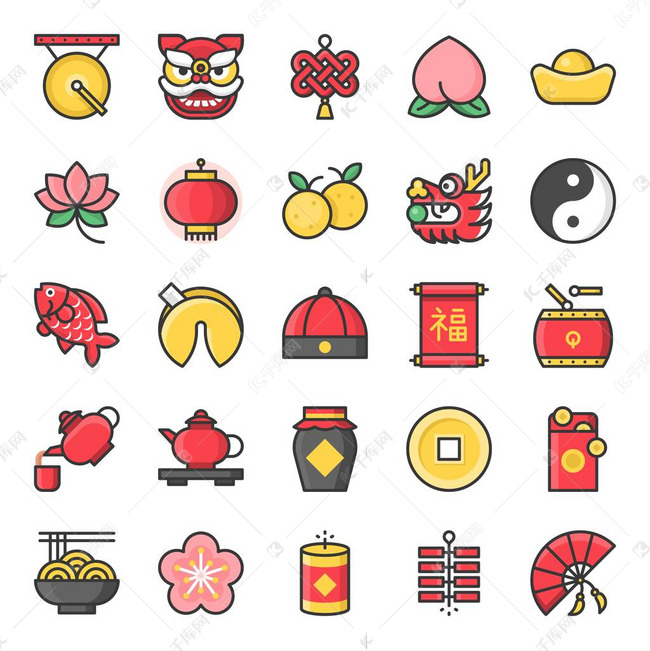 中国新年填充轮廓可爱的图标