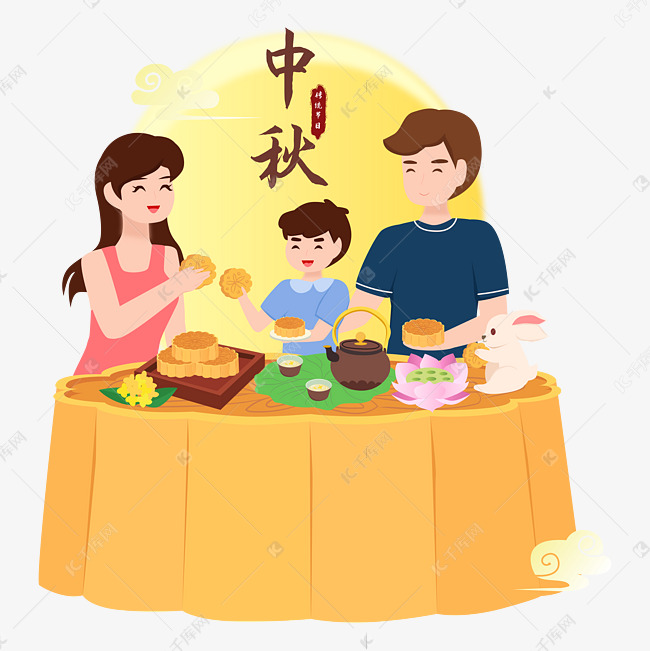 中秋一家人吃月饼赏月素材图片免费下载-千库网