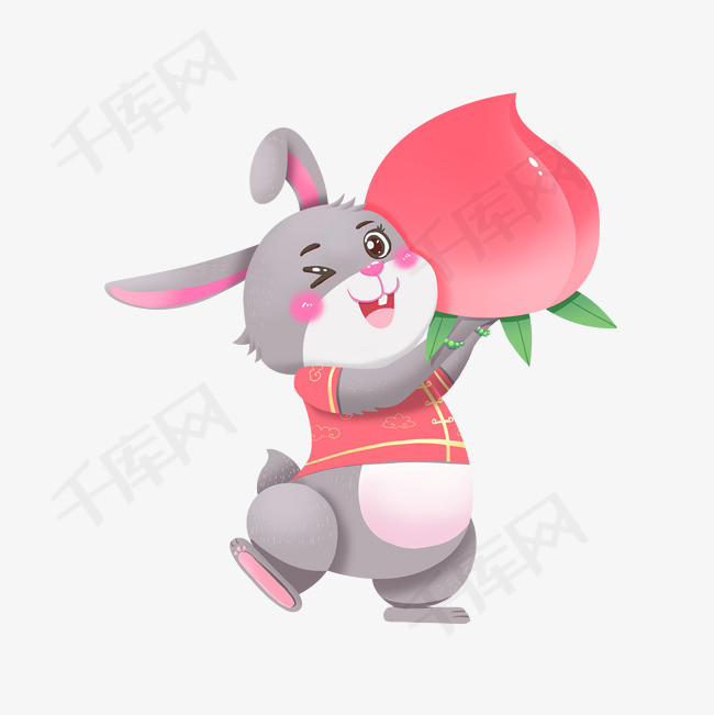 兔年新年喜庆兔子手举蟠桃图