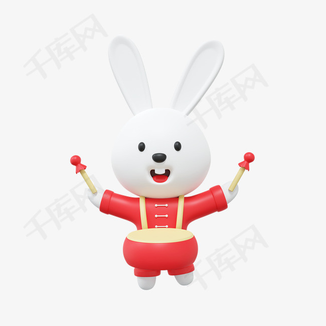 3dc4d立体新年兔年兔子敲鼓