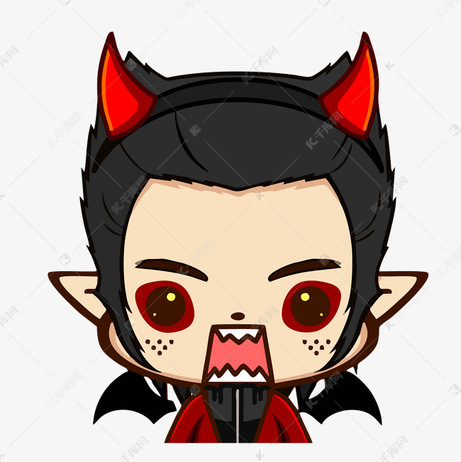 手绘卡通恶魔男孩q版头像元素