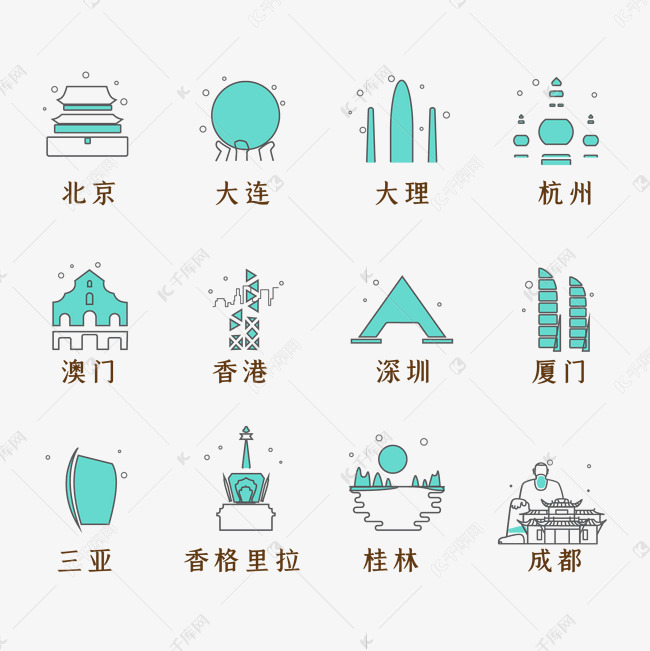 中国城市地标图标素材图片免费下载-千库网