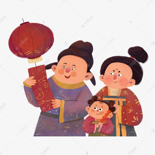 元宵节元宵古风古代一家人猜灯谜