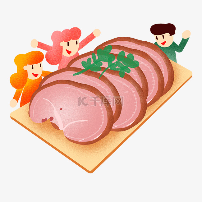 年夜饭猪头肉插画