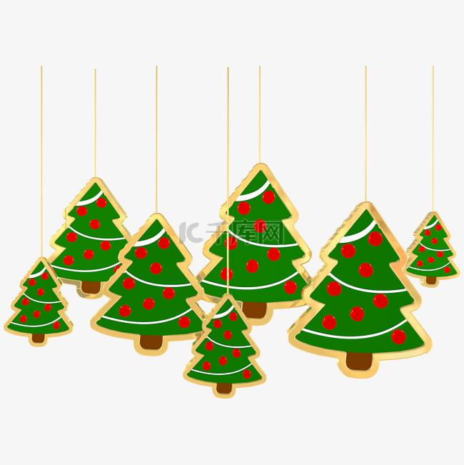 圣诞节圣诞树C4D立体金边挂饰