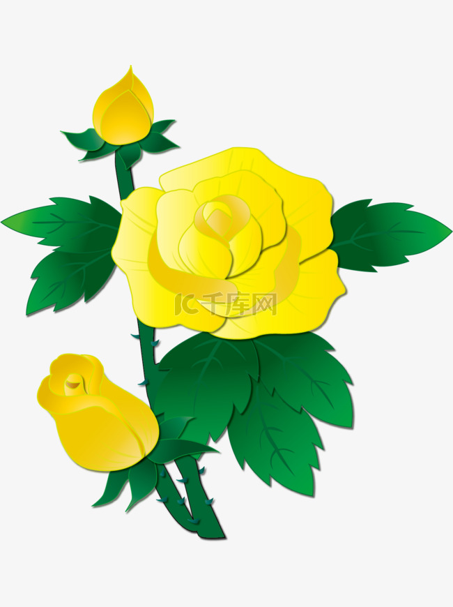 手绘花之黄色花朵黄玫瑰可商用元