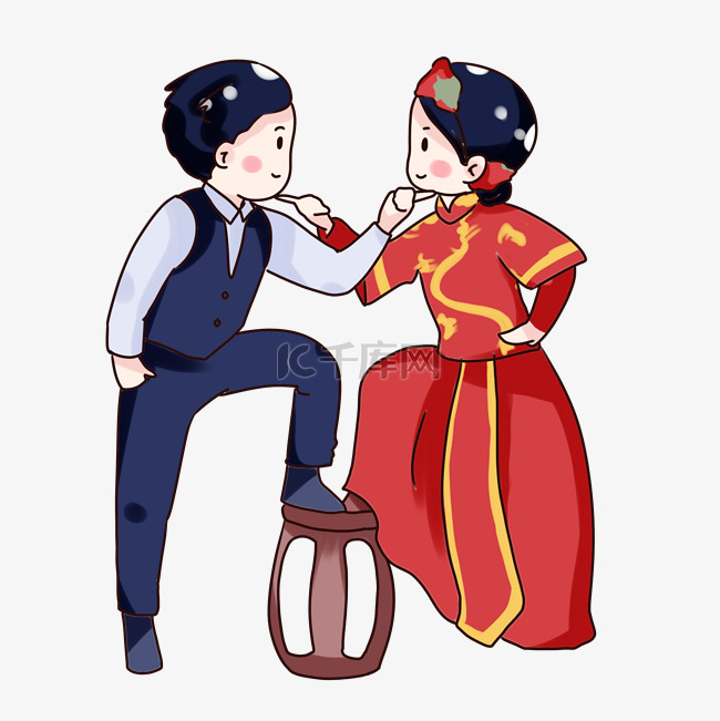 手绘卡通中式婚礼