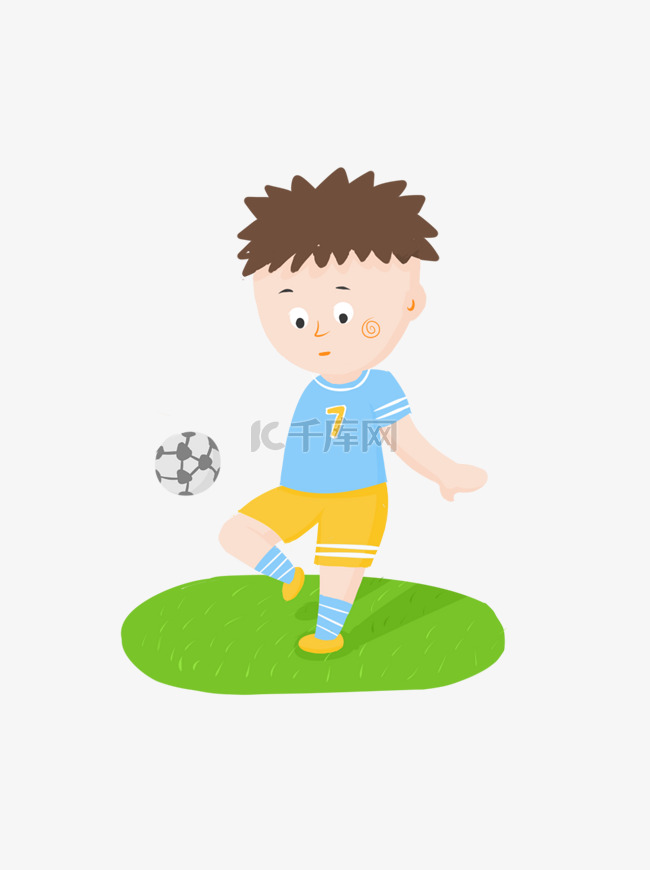 踢足球小孩手绘卡通可爱儿童玩耍