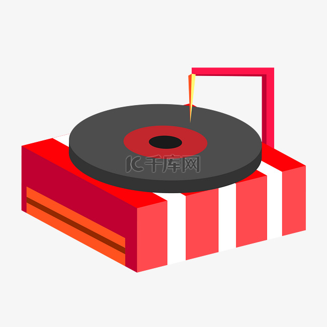 2.5D红色唱片机卡通插画