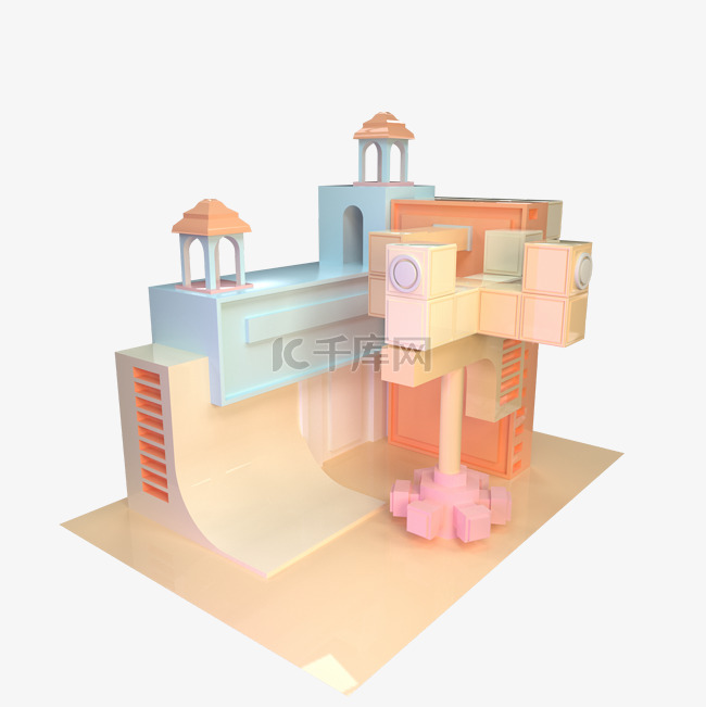 暖色3D立体卡通房子