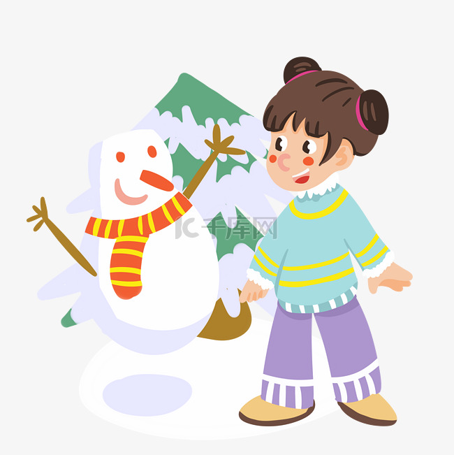 冬季女生雪人一起玩