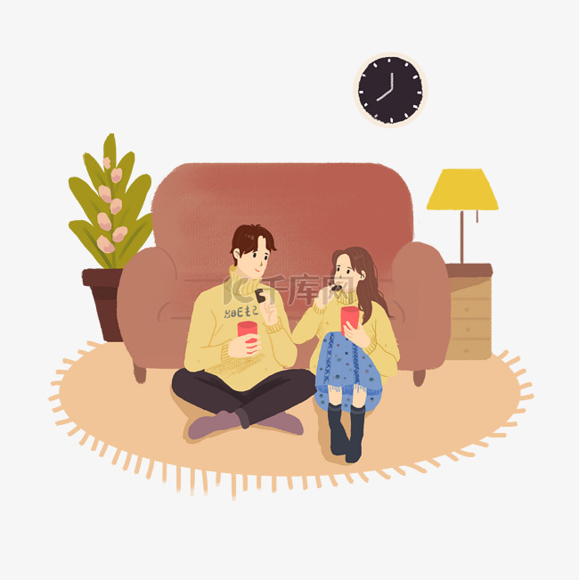 情人节喝茶的情侣插画