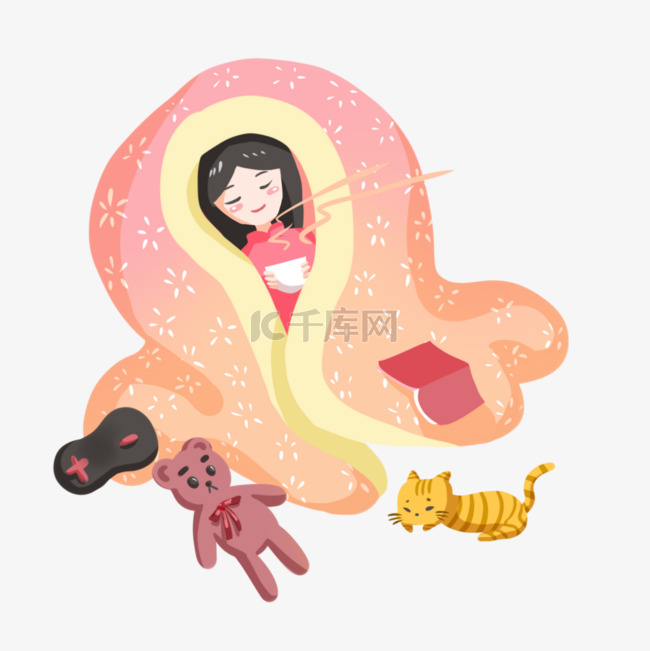 手绘睡觉的宅女插画