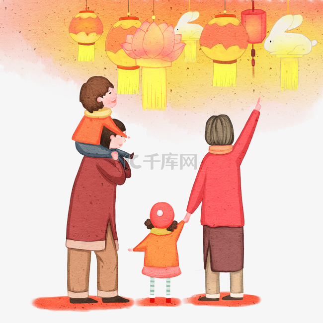 春节一家人看花灯