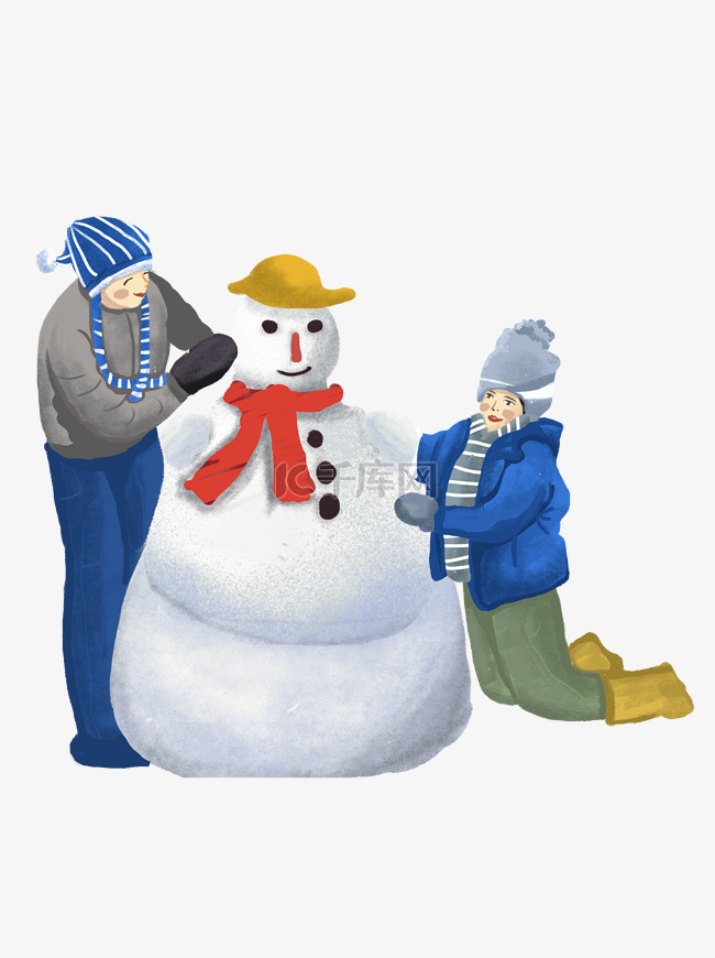 彩绘堆雪人的父子人物设计