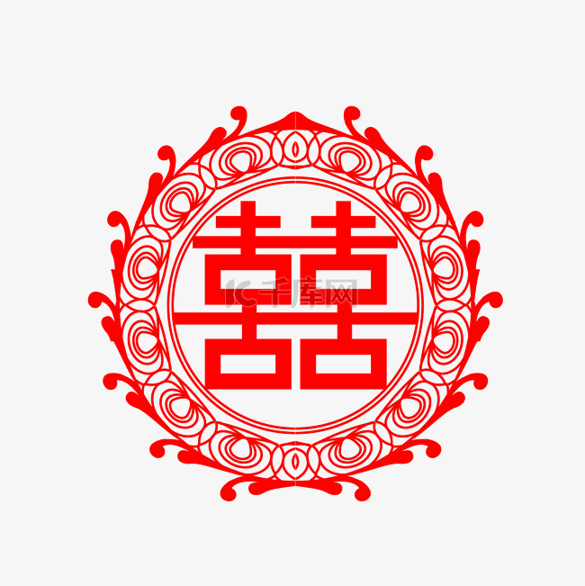 红色喜庆大喜字古典花纹中国风剪