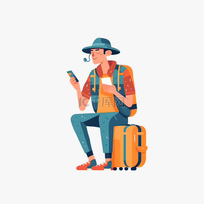 卡通扁平旅行的游客男孩素材图片免费下载-千库网