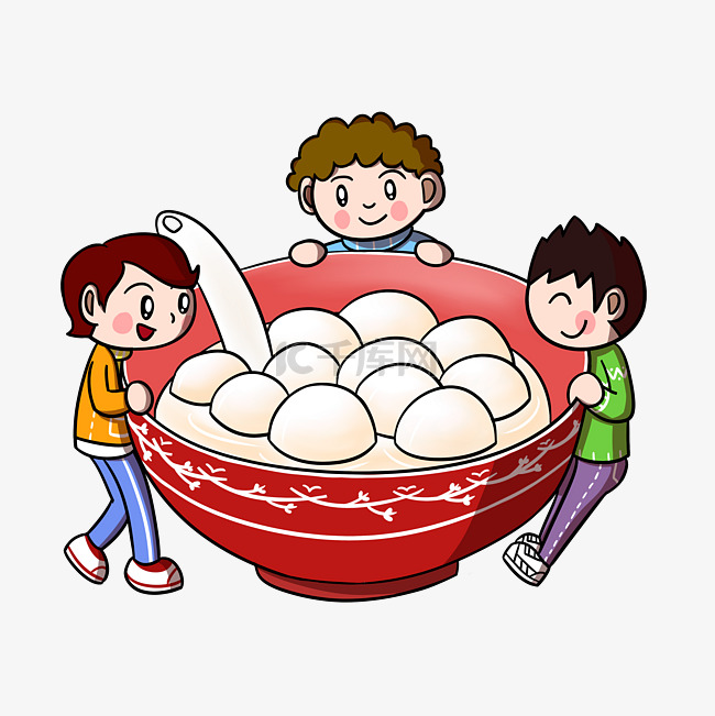 卡通2019猪年元宵节儿童吃元