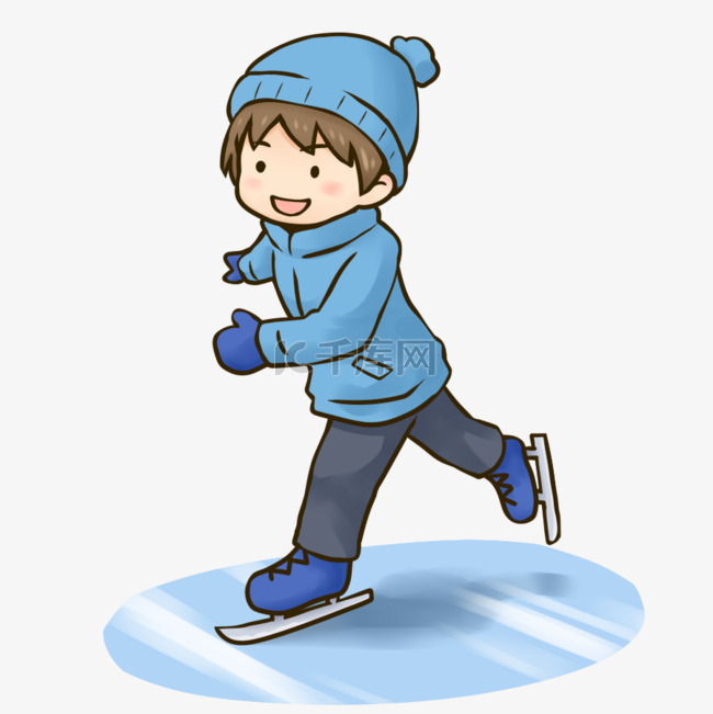 冬季冬天卡通手绘溜冰的可爱男孩
