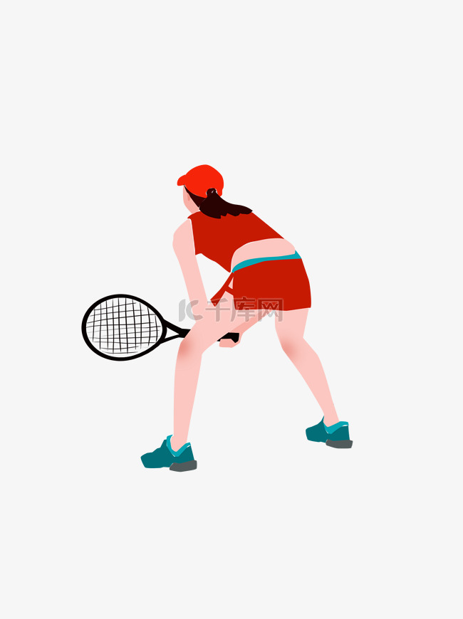 网球比赛红色手绘人物元素