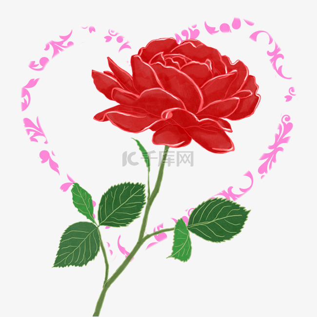 情人节浪漫红玫瑰手绘装饰